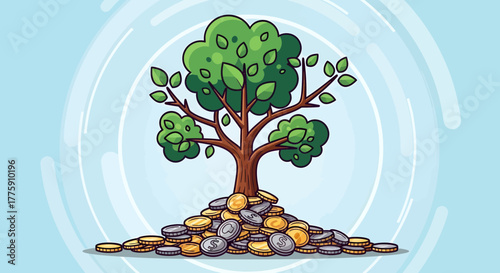 Money Tree Financial Growth and Investment Strategy Concept Illustration