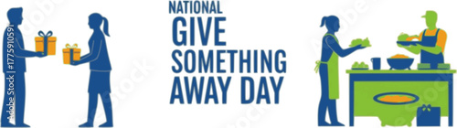 Vector Artwork for National Give Something Away Day - Creative Solid Color Illustrations of Gift Giving, Volunteer Acts, and Community Donations for Charity