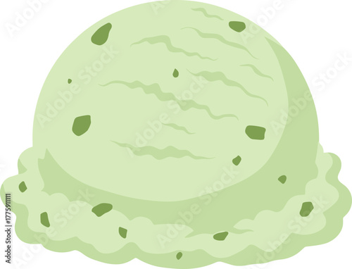 Flat Cartoon Style Pistachio Ice Cream Scoop Isolated Detailed Illustration