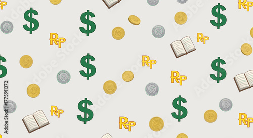 Seamless Pattern of Global Currency (USD & IDR) and Financial Education