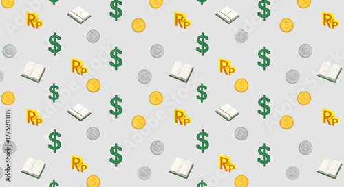 Seamless Pattern of Global Currency (USD & IDR) and Financial Education