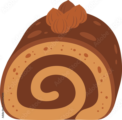 Cute Cartoon Style Chocolate Swiss Roll Cake Dessert Illustration