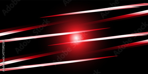 Red neon tunnel with glowing light streaks converging toward black center - futuristic speed lines in perspective illusion, cyberpunk corridor effect for gaming background, technology presentation