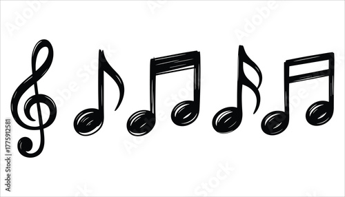 Black treble clef and musical notes hand drawn sketch on white background g clef musical symbol