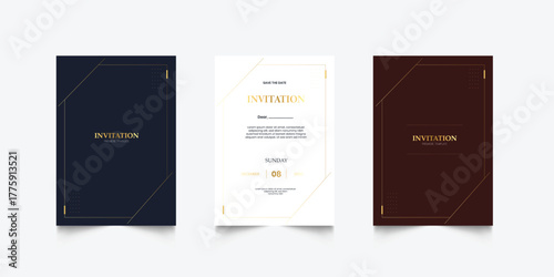 Luxury wedding invitation card or event set with minimalist gold decoration