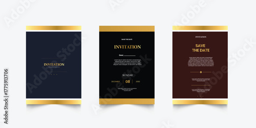 Luxury wedding invitation card or event set with minimalist gold decoration