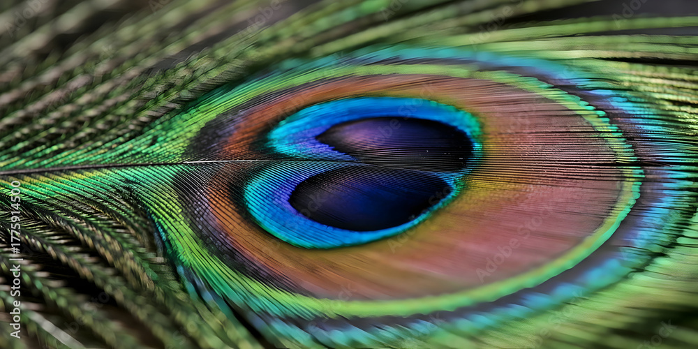 Fototapeta premium Intricate macro view of a peacock feather eye showing vibrant colors and delicate textures