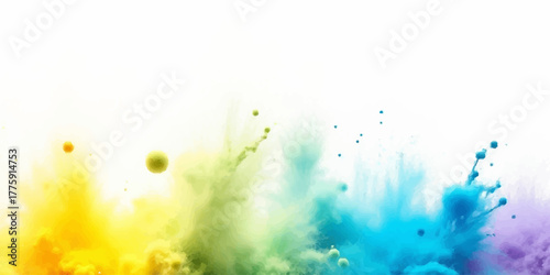 Abstract watercolor background with bright spring colors and natural leaf illustration