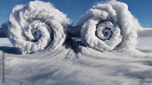 Surreal Ice Formations Swirling Like Giant Shells Under a Clear Blue Sky.