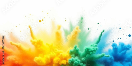 An abstract background of fire and smoke with colorful splatter that mimics watercolor paint against a summer sky