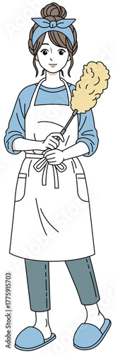 ハタキを持っている女性01