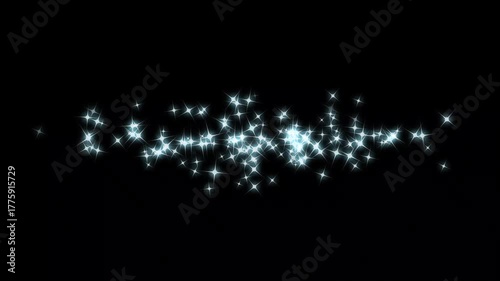 Magic glitter sparkle line animation, white twinkling particles, glowing doodle stars, fairy sparkle burst, starlight dust line, glittering confetti trail on black screen background. 4K