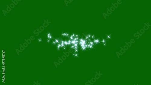 Magic glitter sparkle line trail, fairy sparkle burst, glittering stars line, starlight dust shimmer, white twinkling particles, glowing doodle stars animation on green screen background. 4K