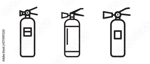Fire extinguisher icon set, fire safety symbol, emergency equipment vector
