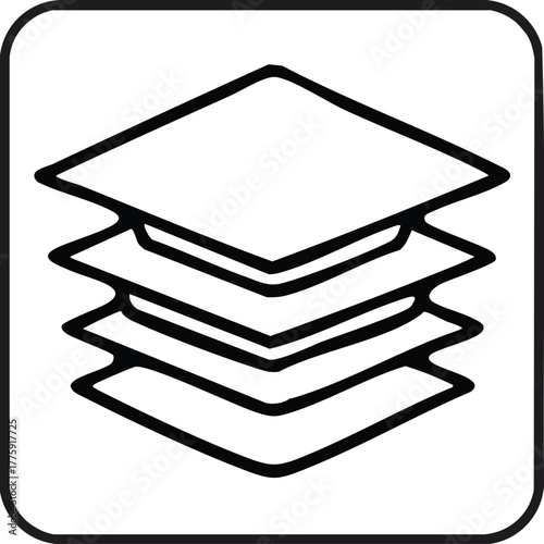 Vector icon with three stacked layers, representing hierarchical structure and organized multi-level content. Ideal for user interface elements, document management, and digital design