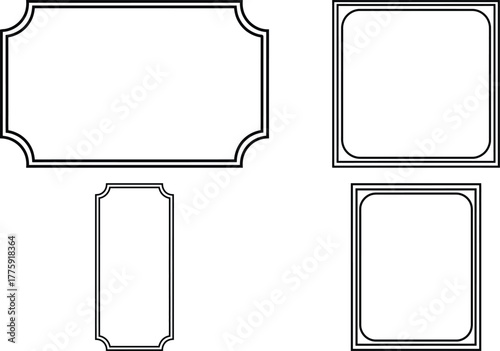 Minimalist Black Line Vector Frame Set with Rounded and Notched Corners
