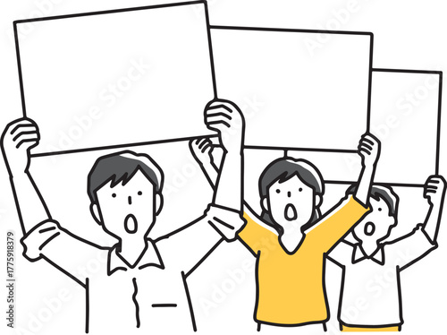 パネルを掲げる人々