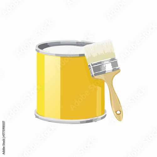 Yellow Paint Can with Brush, Home Improvement Illustration