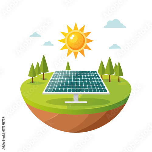 Solar Panel Island: Sustainable Energy Illustration