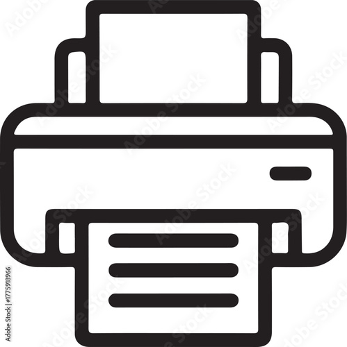 Simple line art icon of a printer printing document