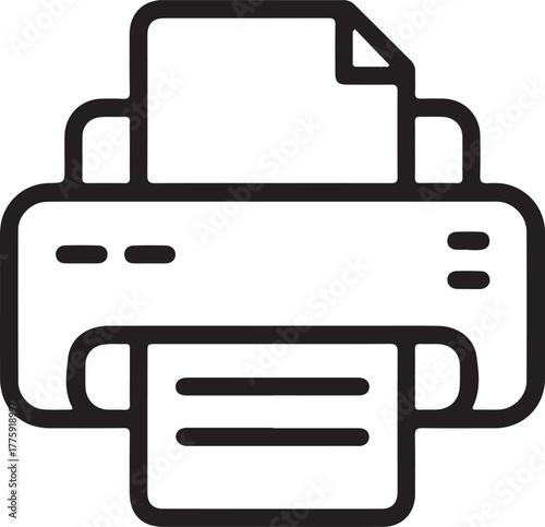 Simple line art icon of a printer printing document