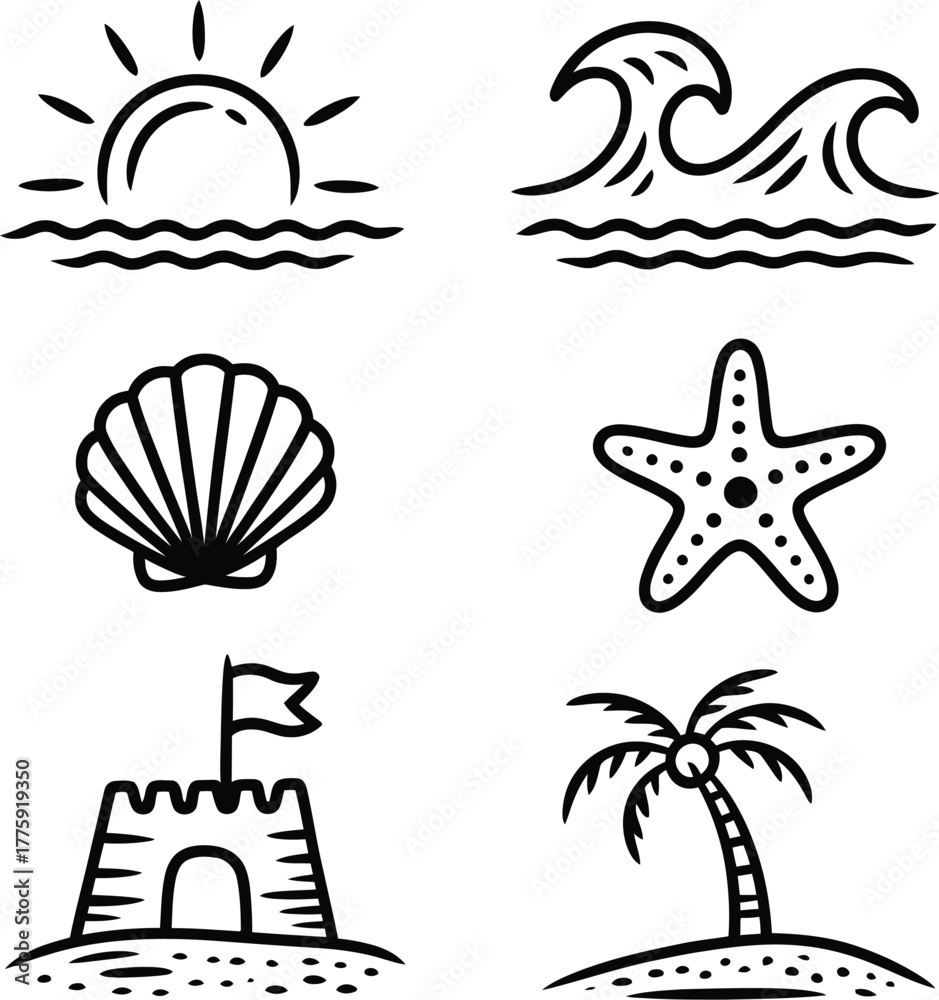 Obraz premium Beach Icons Bundle waves seashell