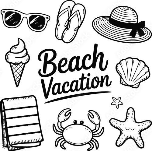 Summer Beach Vacation Elements sunglasses flip flops