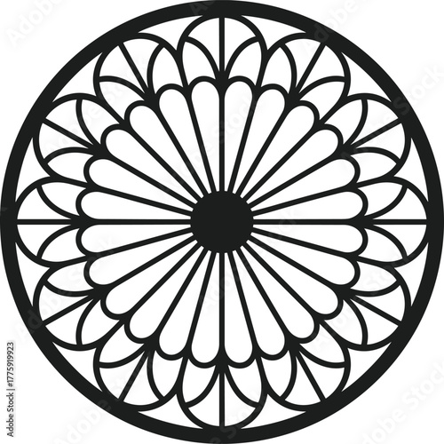 Black circular stained glass pattern on white background