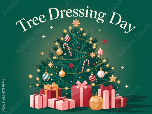 Wallpaper Mural Festive christmas tree dressing day celebration with wrapped gifts and twinkling lights Torontodigital.ca