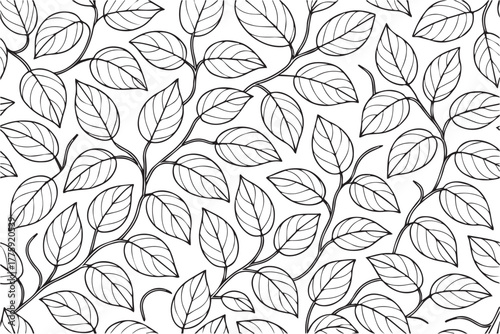 Wallpaper Mural Black and white vector pattern background of leaves, featuring elegant outlines and natural shapes that create a minimalist botanical design with a calm and timeless aesthetic. Torontodigital.ca