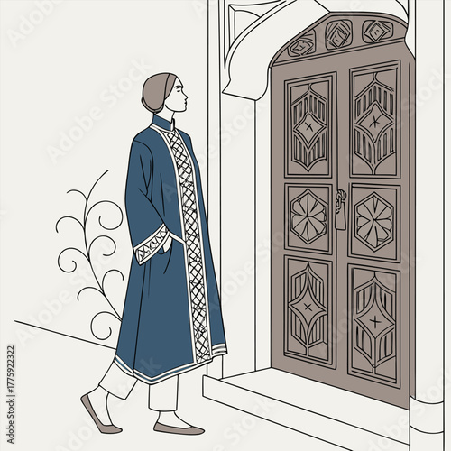 woman in front of a door