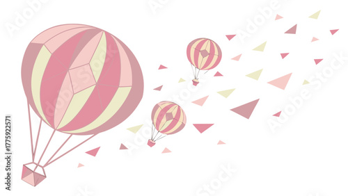 Low poly 3D shapes in soft pastel tones, gradient lighting, minimalist celebration design, high-resolution clean layout.