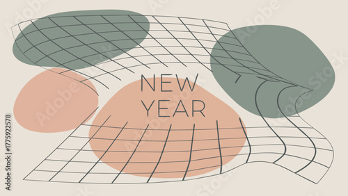 Futuristic glowing grid lines with neon blue and magenta lights, abstract cyberpunk style, New Year text space, 4K HD.