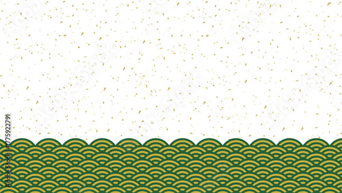 青海波と金箔のフレーム背景素材/緑・金