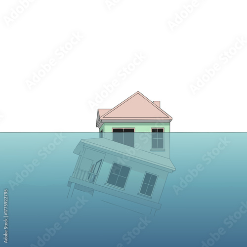 Resilient home standing strong against rising floodwaters, symbolizing hope and preparedness for environmental challenges