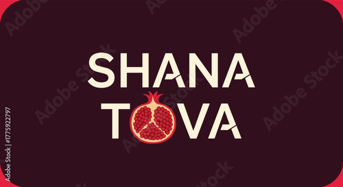 Shana Tova greeting card for Rosh Hashanah with a stylized pomegranate on a dark red background, symbolizing the Jewish New Year.