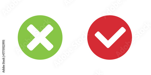 Hand drawn of Green check mark and Red cross isolated. Right and wrong icon. Vector illustration eps10.
