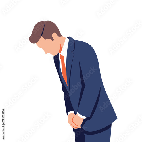 A formally dressed businessman bowing his head in a gesture of respect.