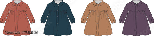 Four Colorful Shirt Dresses Fashion Illustration Template