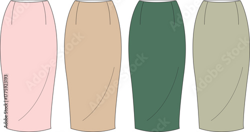 Collection of Women's Pencil Skirt Designs in Various Colors, Perfect for Fashion and Style Concepts