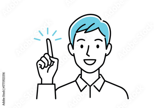 Man pointing upward with sparkles indicating an idea or solution - Flat Vector Illustration. Colored vector illustration