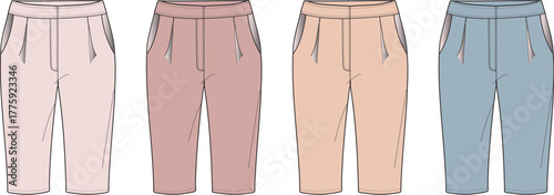 Stylish Collection of Trendy Women's Pleated Pants in Various Pastel Colors, Fashion Design