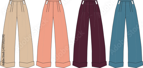 Elevated Style Four Pairs of Wide-Leg Trousers in Neutral and Bold Colors