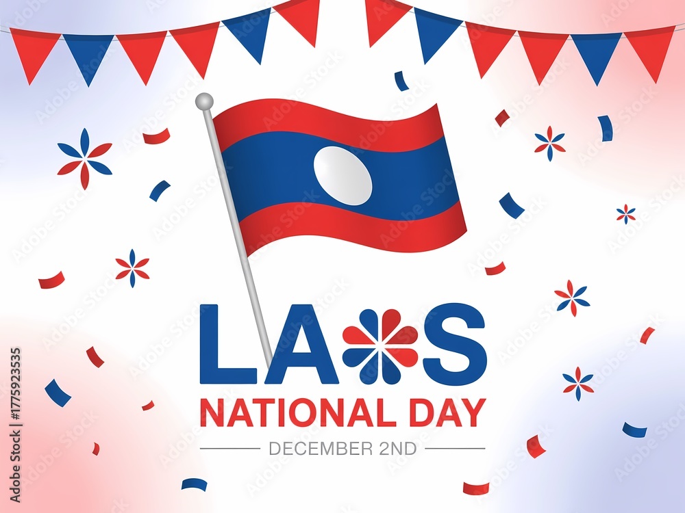 Obraz premium Celebrate laos national day with a waving flag and festive confetti decorations
