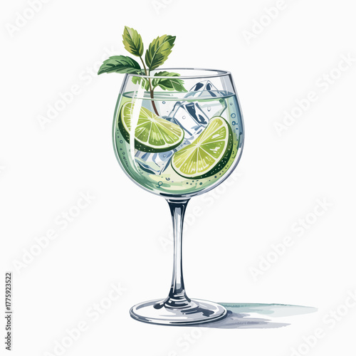 Refreshing gin tonic cocktail with lime and mint