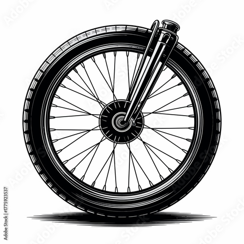 Vintage motorcycle wheel with spokes and tire illustration