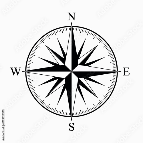 Classic compass rose with cardinal directions north south east west