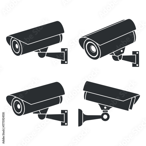 Set of four security surveillance cameras in a clean graphic design