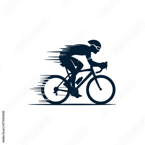 Silhouette of a cyclist in motion with speed lines effect