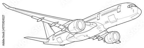 Jet plane design illustration for kids coloring page
